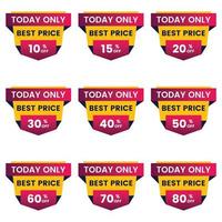 Sale tags set vector badges up to 10 off, 15,20, 30, 40, 50,70,80 percent off today best price sale and discount offer banner design
