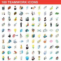 100 iconos de trabajo en equipo, estilo isométrico 3d vector