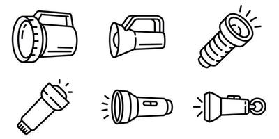 Flashlight icons set, outline style vector