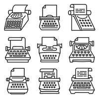 Typewriter icons set, outline style vector