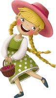 Cute cartoon picture with a joyful girl holding a basket and dancing vector