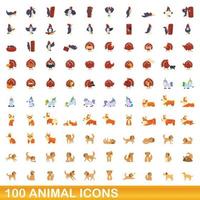 100 animales, conjunto de iconos de estilo de dibujos animados vector