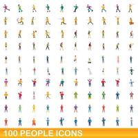 100 people icons set, cartoon style vector