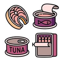 Tuna icons set, outline style vector