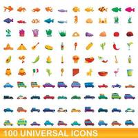 100 universal icons set, cartoon style vector