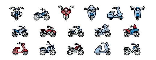 Motorbike icons set, outline style vector