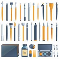 conjunto de iconos de herramientas de caligrafía, estilo de dibujos animados