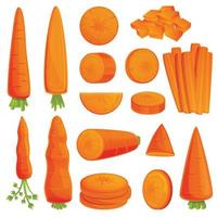 Carrot icons set, cartoon style vector
