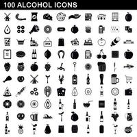 100 alcohol icons set, simple style vector