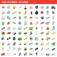 100 iconos de hobby, estilo isométrico 3d vector