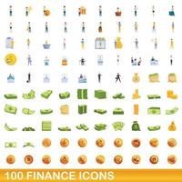 100 finance icons set, cartoon style vector