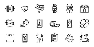 Apps for fitness icons set, outline style vector