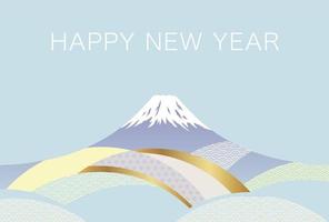 Vector New Years Card Template With Mt. Fuji Decorated With Japanese Vintage Patterns.