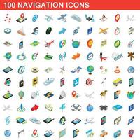 100 navigation icons set, isometric 3d style vector