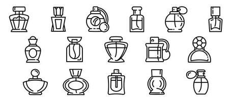 conjunto de iconos de botellas de fragancia, estilo de esquema vector