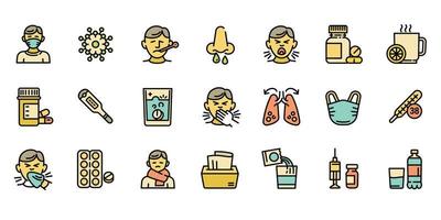 Flu icons set, outline style vector