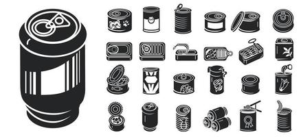 Tin can icons set, simple style vector