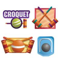 Croquet logo set, cartoon style vector