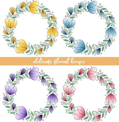 Set of wreaths with cute variegated flowers