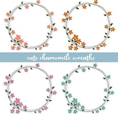 Set of wreaths with cute variegated flowers