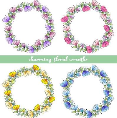 Set of wreaths with cute variegated flowers