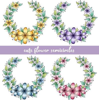 Set of wreaths with cute variegated flowers