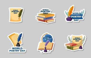 World Poetry Day Sticker Set Collection vector