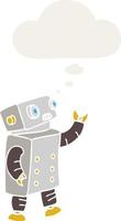 cartoon robot and thought bubble in retro style vector