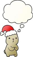 cartoon christmas bear worrying and thought bubble in smooth gradient style vector