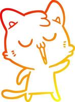 warm gradient line drawing cartoon cat singing vector