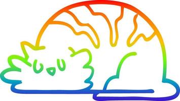 dibujo de línea de gradiente de arco iris gato soñoliento de dibujos animados vector