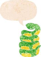 cartoon snake and speech bubble in retro textured style vector