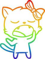 rainbow gradient line drawing cartoon yawning cat vector