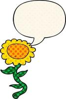 cartoon sunflower and speech bubble in comic book style vector