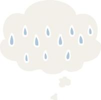 cartoon rain and thought bubble in retro style vector