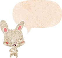 cartoon rabbit talking and speech bubble in retro textured style vector