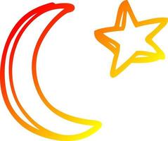 warm gradient line drawing cartoon moon and star shape vector