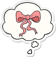 cartoon bow and thought bubble as a printed sticker vector