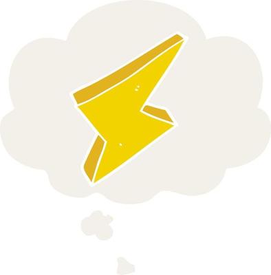 cartoon lightning and thought bubble in retro style