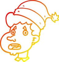 warm gradient line drawing cartoon man wearing christmas hat vector