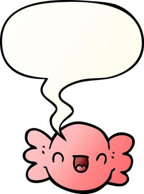 cartoon wrapped candy and speech bubble in smooth gradient style