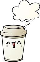 cartoon take out coffee and thought bubble in smooth gradient style vector