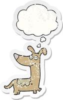 cartoon dog and thought bubble as a distressed worn sticker vector