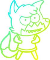 cold gradient line drawing cartoon grinning fox vector