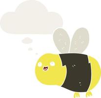 cartoon bee and thought bubble in retro style vector