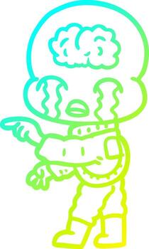 cold gradient line drawing cartoon big brain alien crying and pointing vector