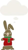 cartoon rabbit and thought bubble in retro style vector