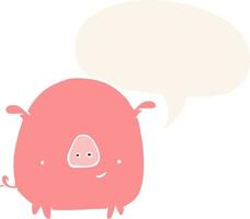 cartoon happy pig and speech bubble in retro style vector