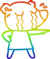 rainbow gradient line drawing cartoon crying bear in dress pointing vector