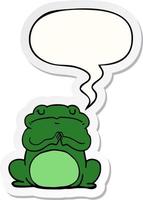 cartoon arrogant frog and speech bubble sticker vector